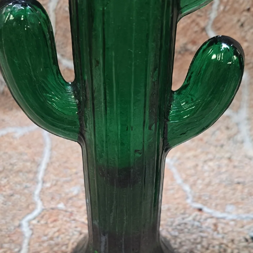 Pier 1 Green Cactus Glass Candle Holders, Set Of 2